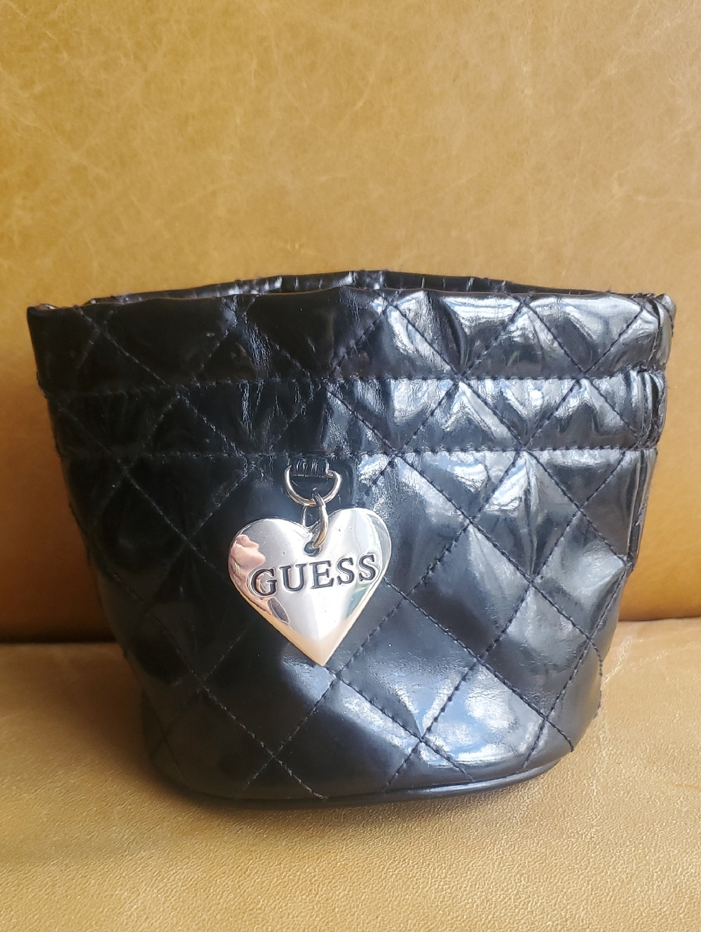 Y2K Guess Black Quilted Pouch with Silver Heart Charm
